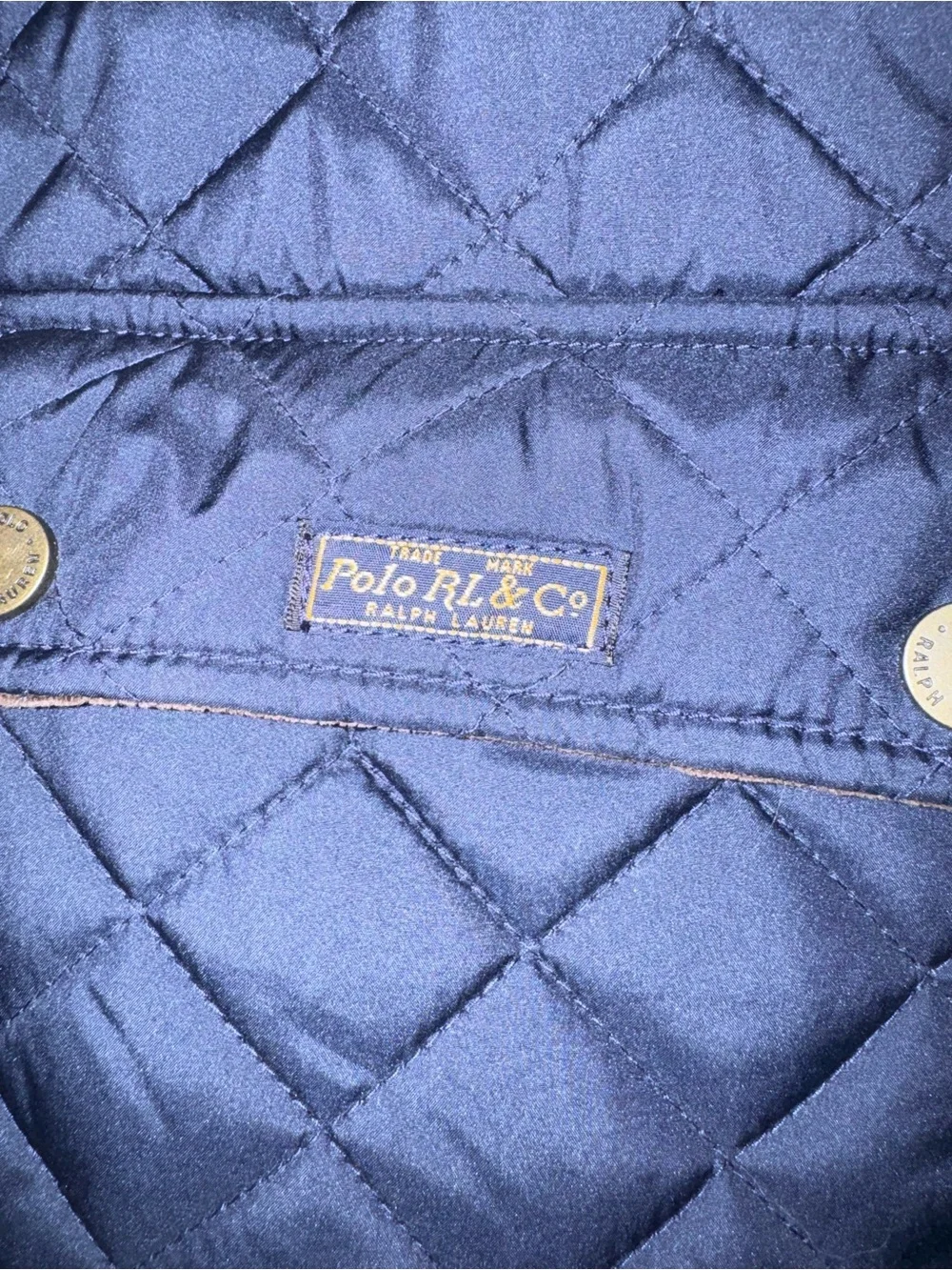 Ralph Lauren Navy Quilted Puffer Jacket with Brown Cord Collar